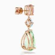 14K Rose Gold Green Amethyst, Blue Topaz and Morganite Drop Earrings