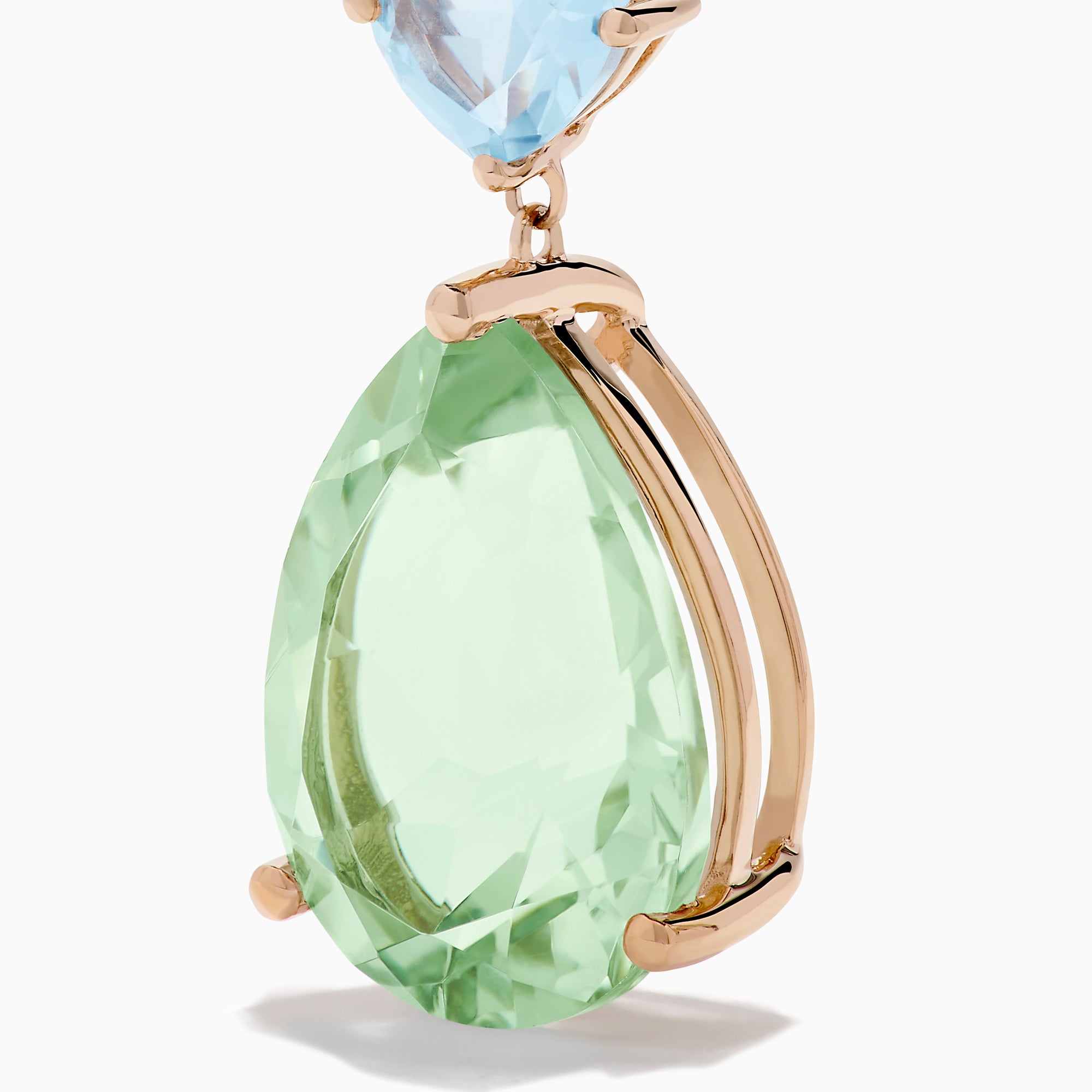 14K Rose Gold Green Amethyst, Blue Topaz and Morganite Drop Earrings