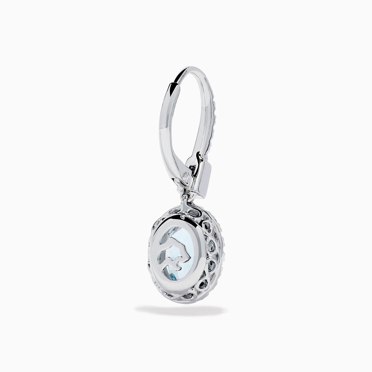 14K White Gold Aquamarine and Diamond Dangle Earrings feature oval aquamarines encircled by sparkling diamonds, with additional diamonds on the hooks—an elegant choice for any occasion.