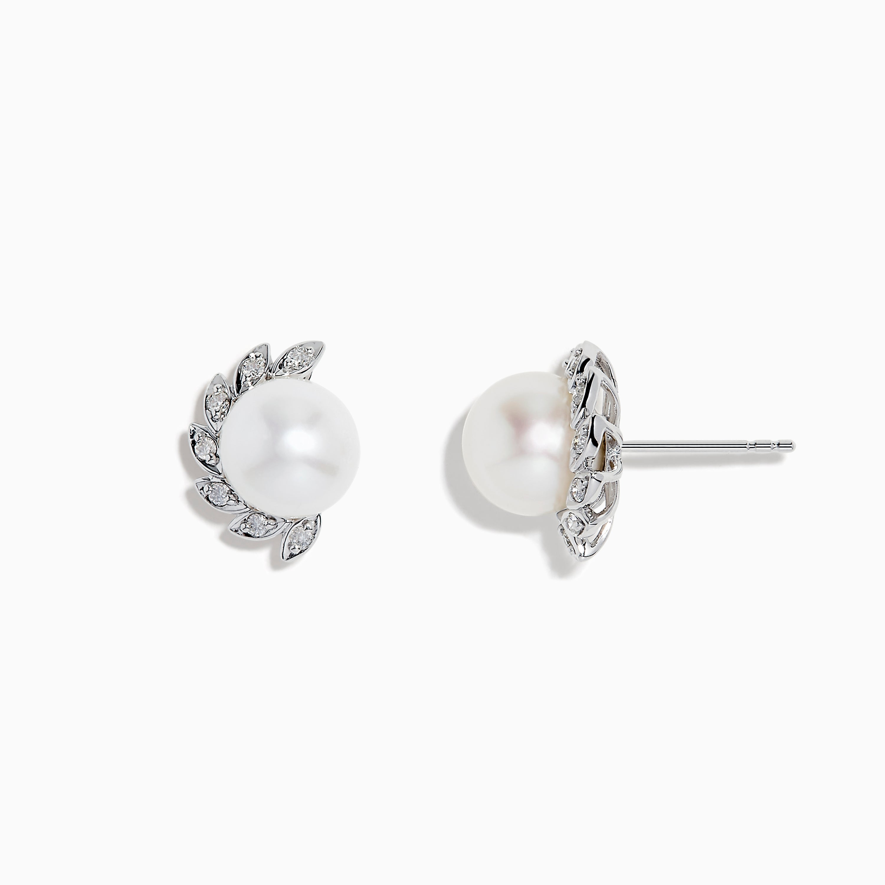 Effy Pearl 14K White Gold Fresh Water Pearl and Diamond Stud Earrings