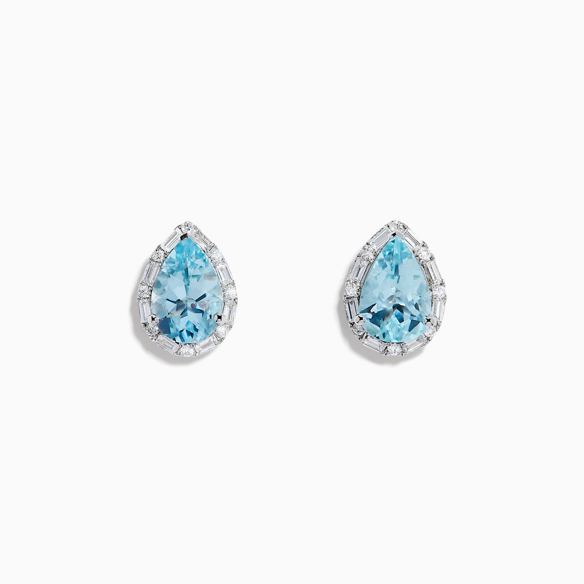 14K White Gold Aquamarine and Diamond Pear Halo Stud Earrings