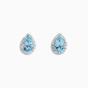 14K White Gold Aquamarine and Diamond Pear Halo Stud Earrings