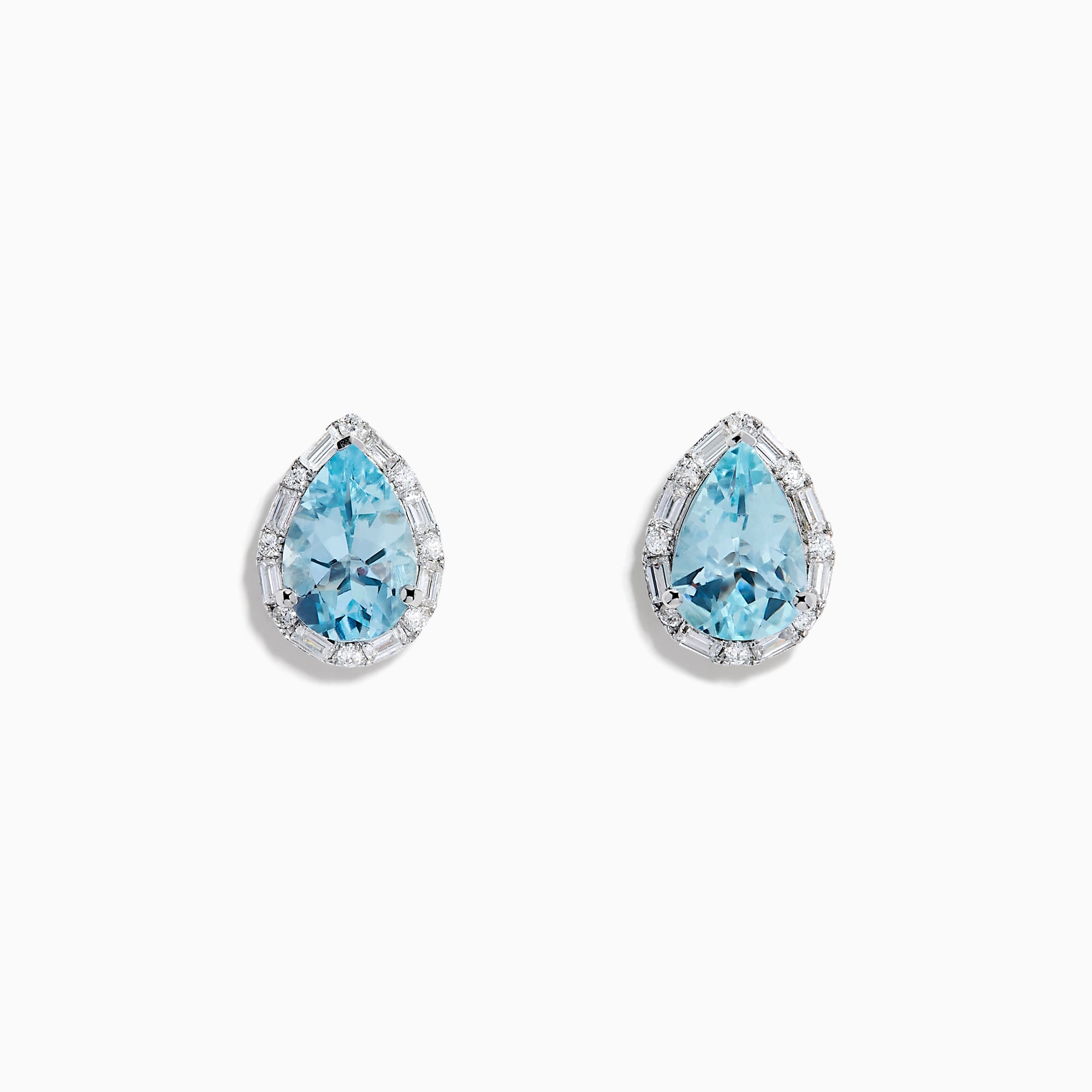 14K White Gold Aquamarine and Diamond Pear Halo Stud Earrings