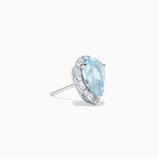 14K White Gold Aquamarine and Diamond Pear Halo Stud Earrings
