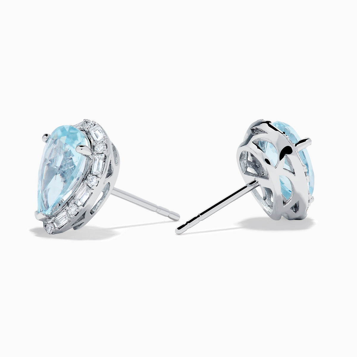 14K White Gold Aquamarine and Diamond Pear Halo Stud Earrings