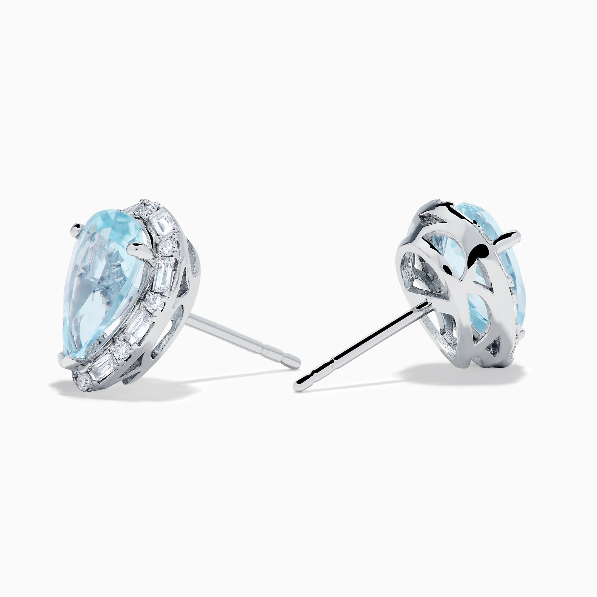 14K White Gold Aquamarine and Diamond Pear Halo Stud Earrings