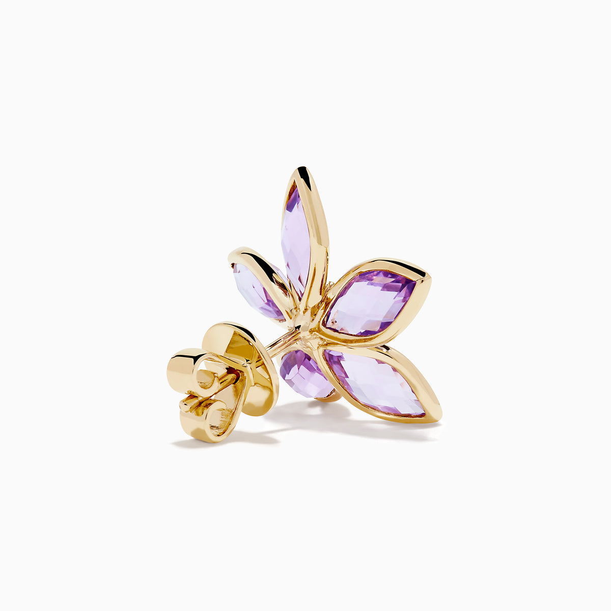 14K Yellow Gold Pink Amethyst and Diamond Flower Stud Earrings