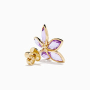 14K Yellow Gold Pink Amethyst and Diamond Flower Stud Earrings