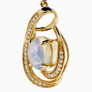Introducing the Aurora 14K Yellow Gold Opal and Diamond Earrings, featuring oval opals encircled by sparkling diamonds and finished with a graceful swirl design.