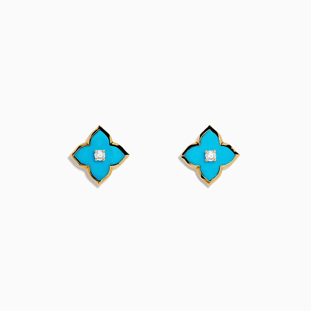 14K Yellow Gold Turquoise and Diamond Quatrefoil Stud Earrings