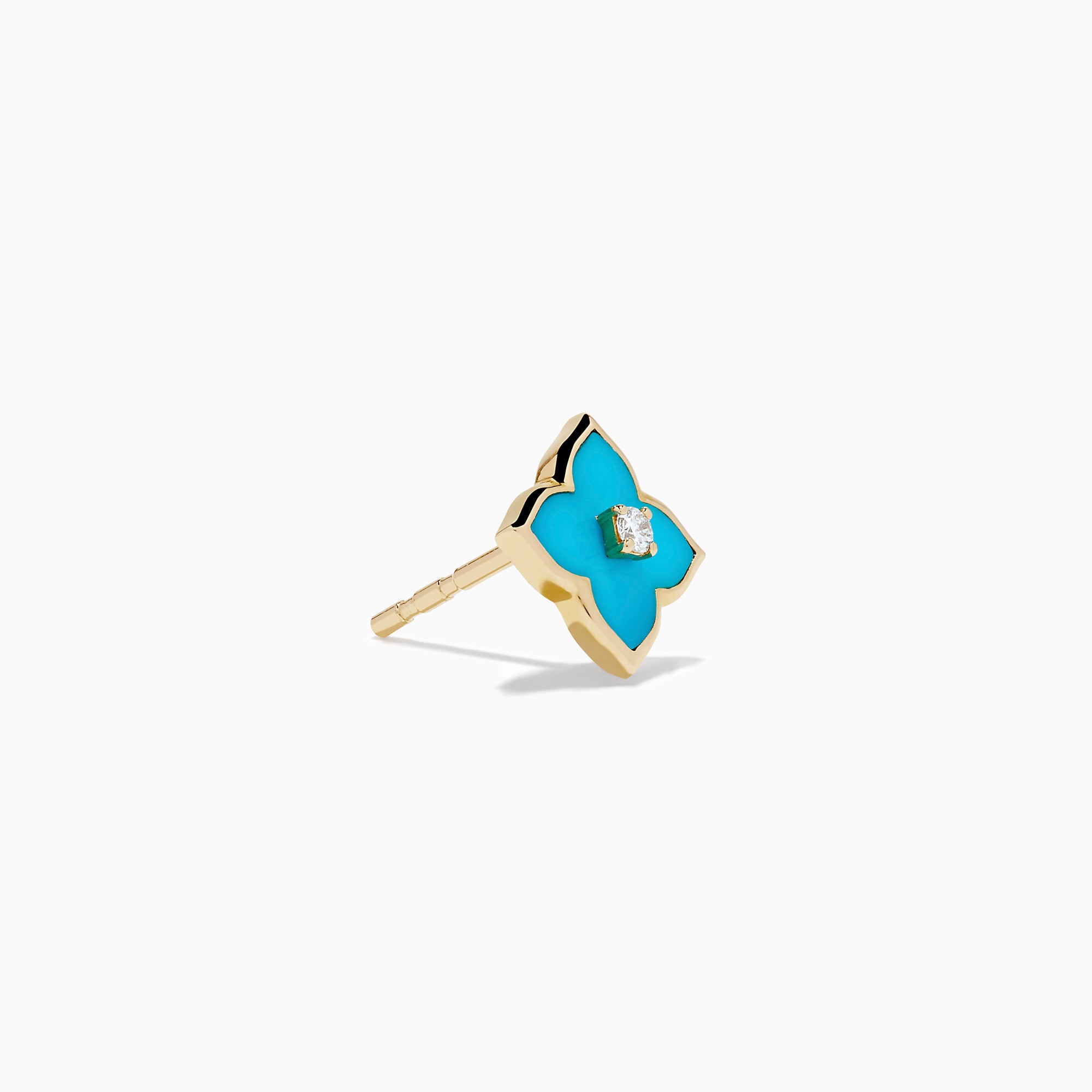 14K Yellow Gold Turquoise and Diamond Quatrefoil Stud Earrings
