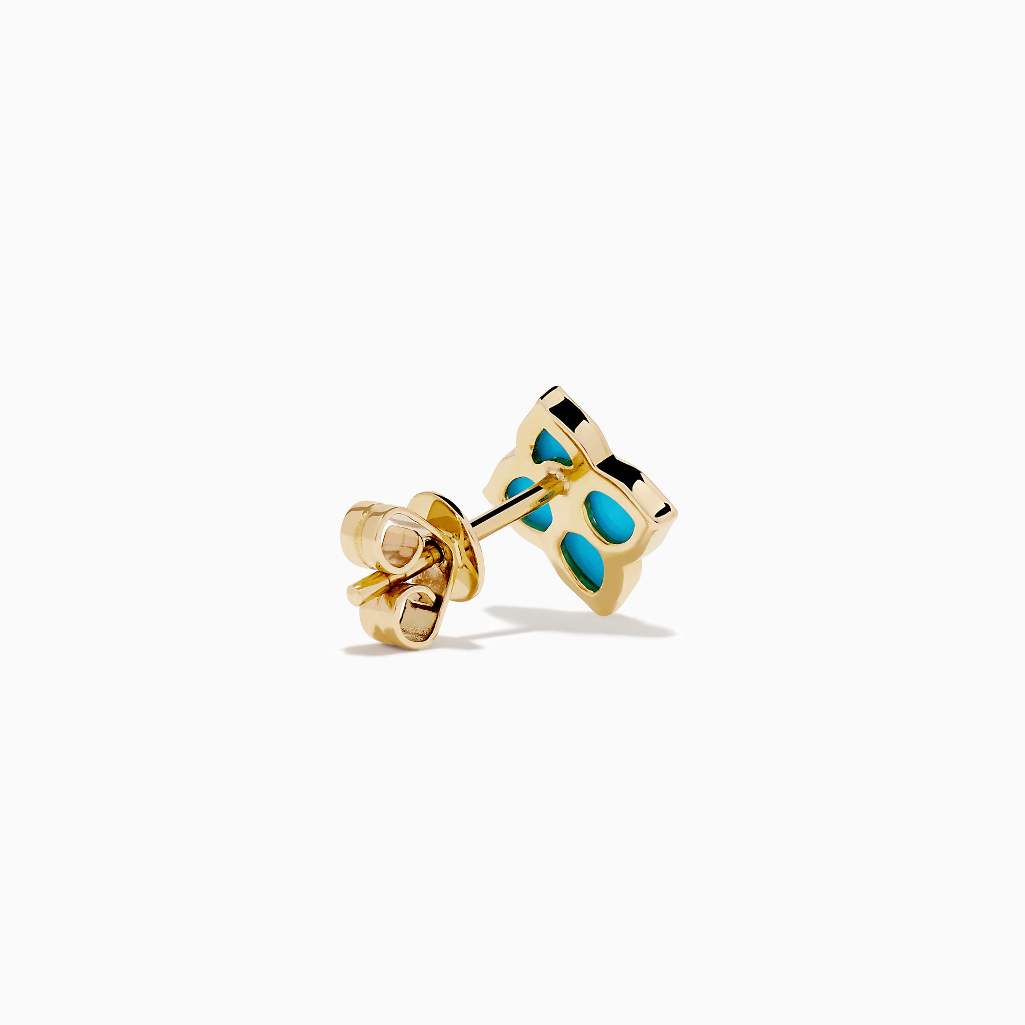 14K Yellow Gold Turquoise and Diamond Quatrefoil Stud Earrings
