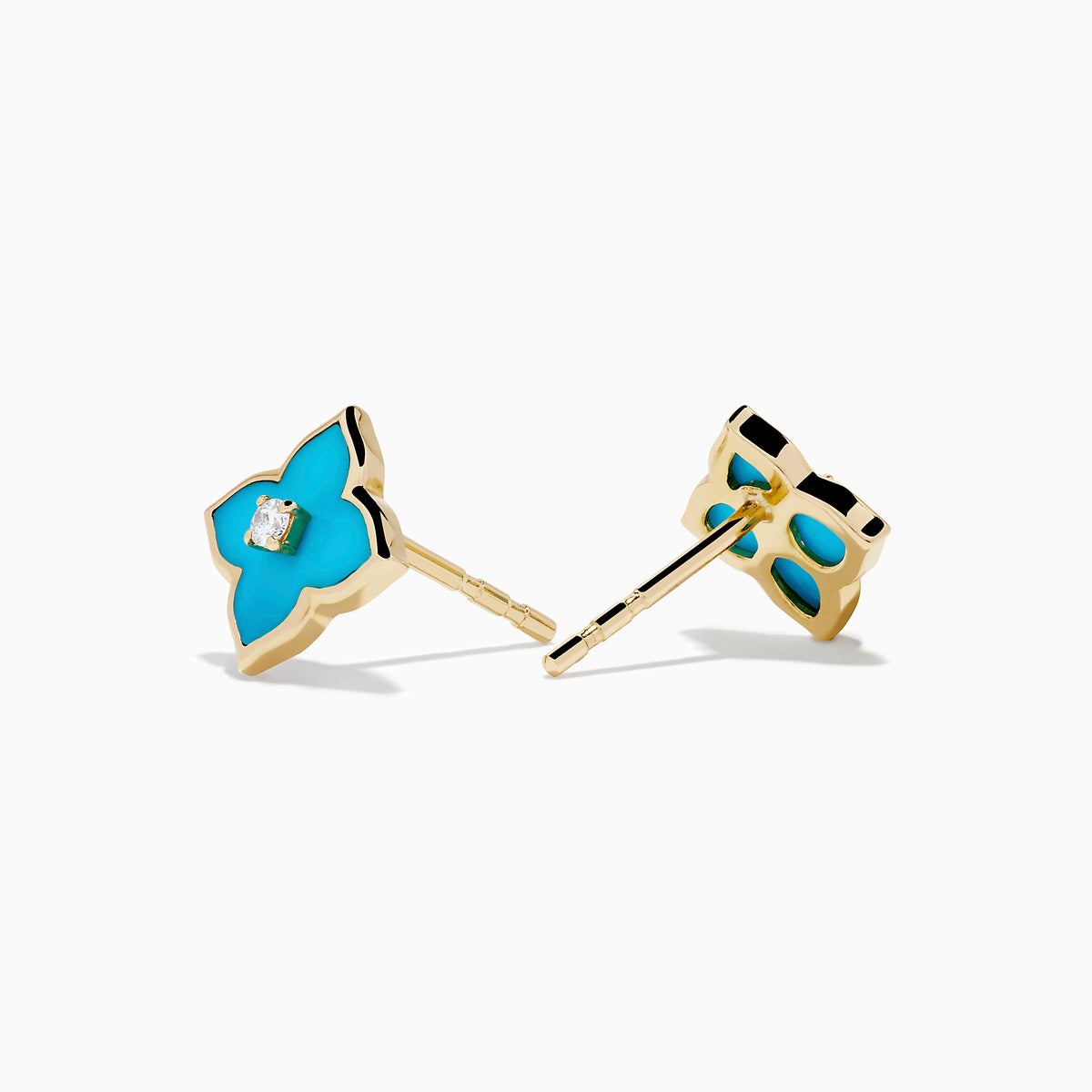 14K Yellow Gold Turquoise and Diamond Quatrefoil Stud Earrings