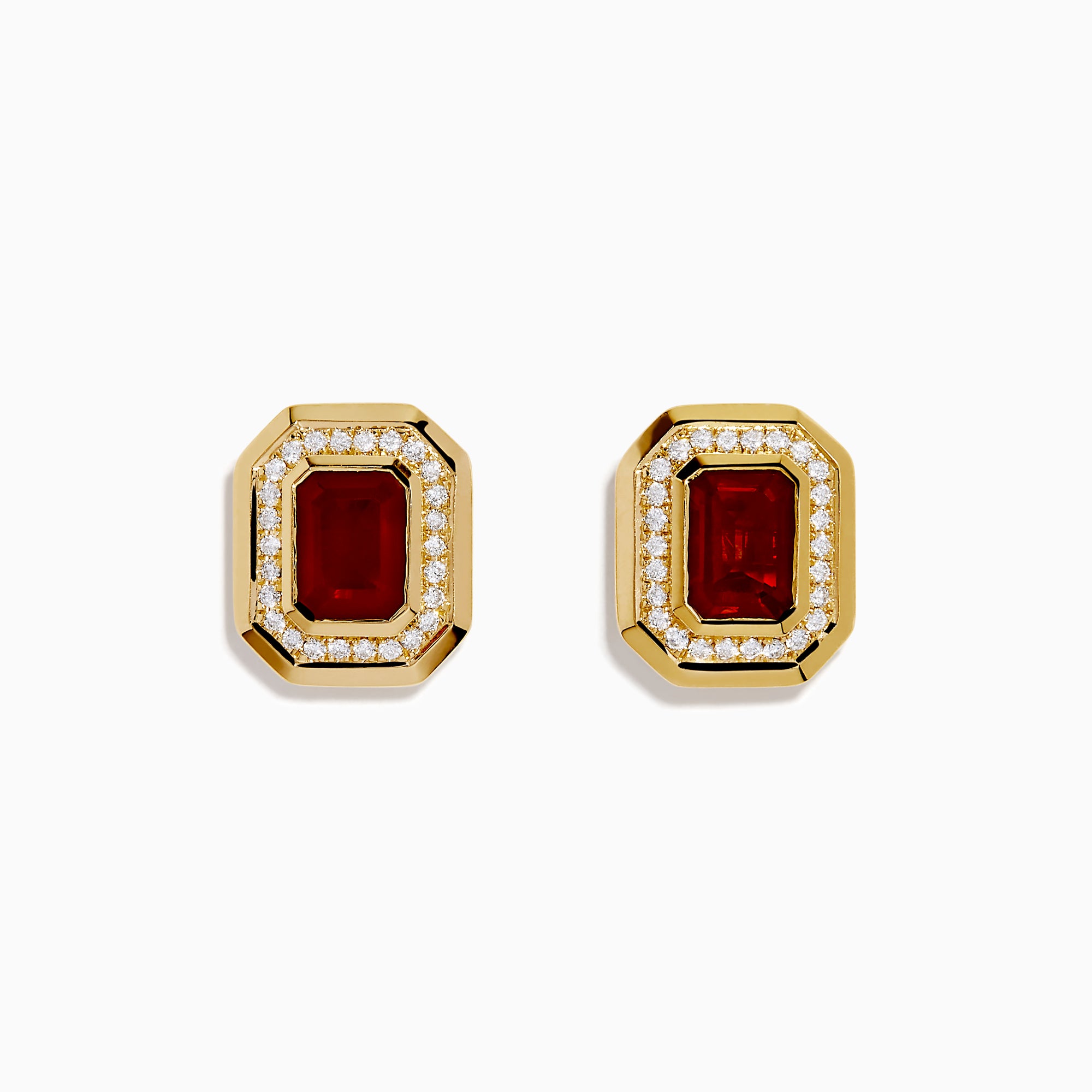 14K Yellow Gold Fire Opal and Diamond Octagonal Halo Stud Earrings