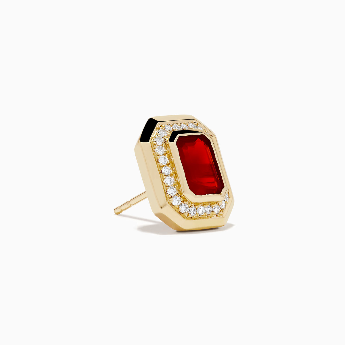 14K Yellow Gold Fire Opal and Diamond Octagonal Halo Stud Earrings