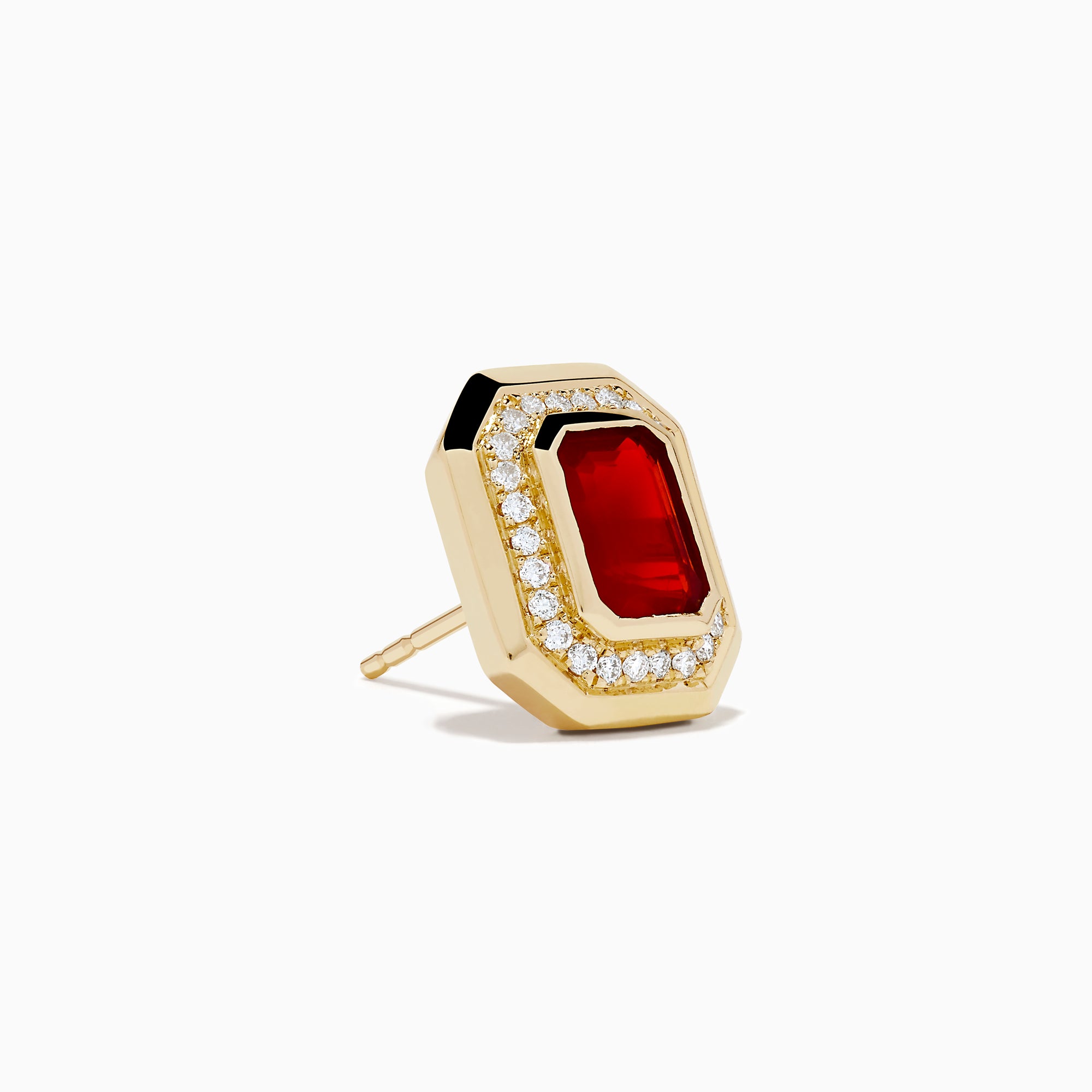 14K Yellow Gold Fire Opal and Diamond Octagonal Halo Stud Earrings