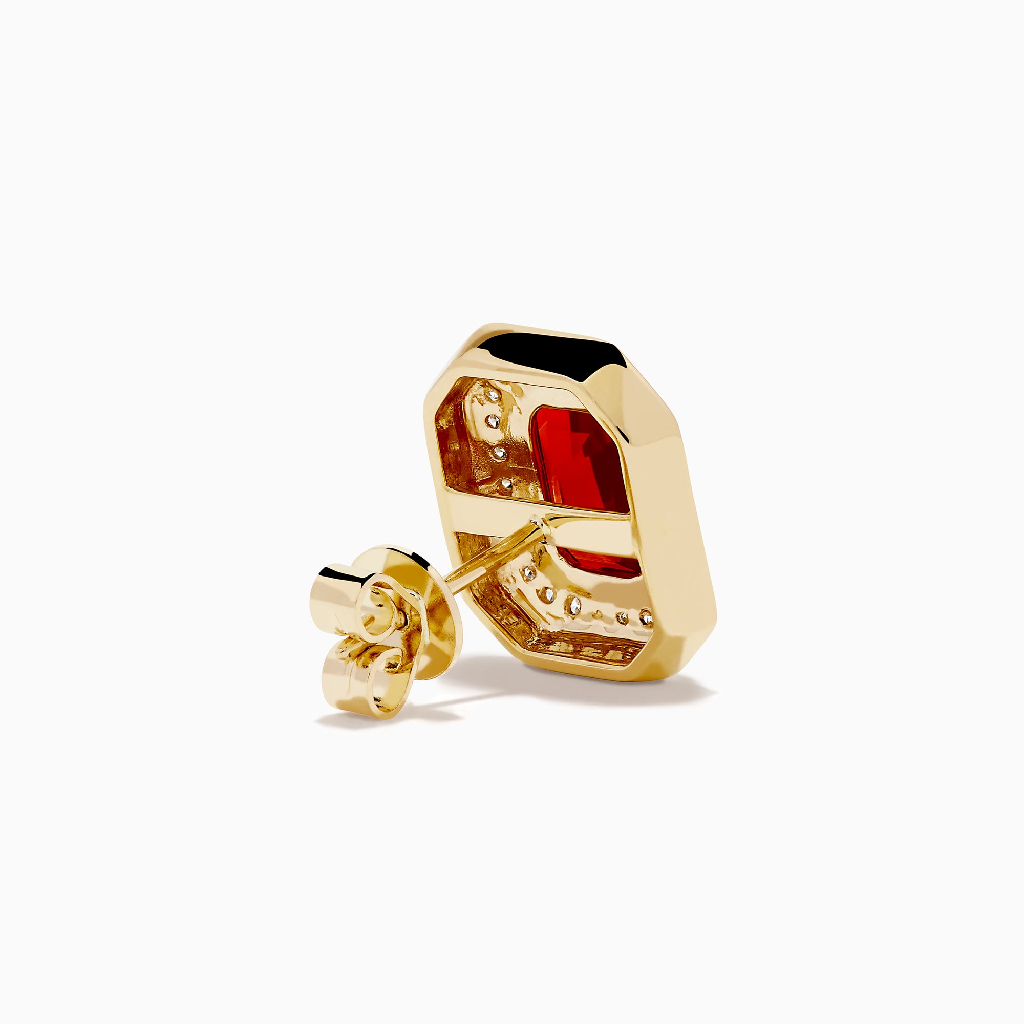 14K Yellow Gold Fire Opal and Diamond Octagonal Halo Stud Earrings