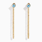14K Yellow Gold Blue Topaz Beaded Chain Drop Earrings