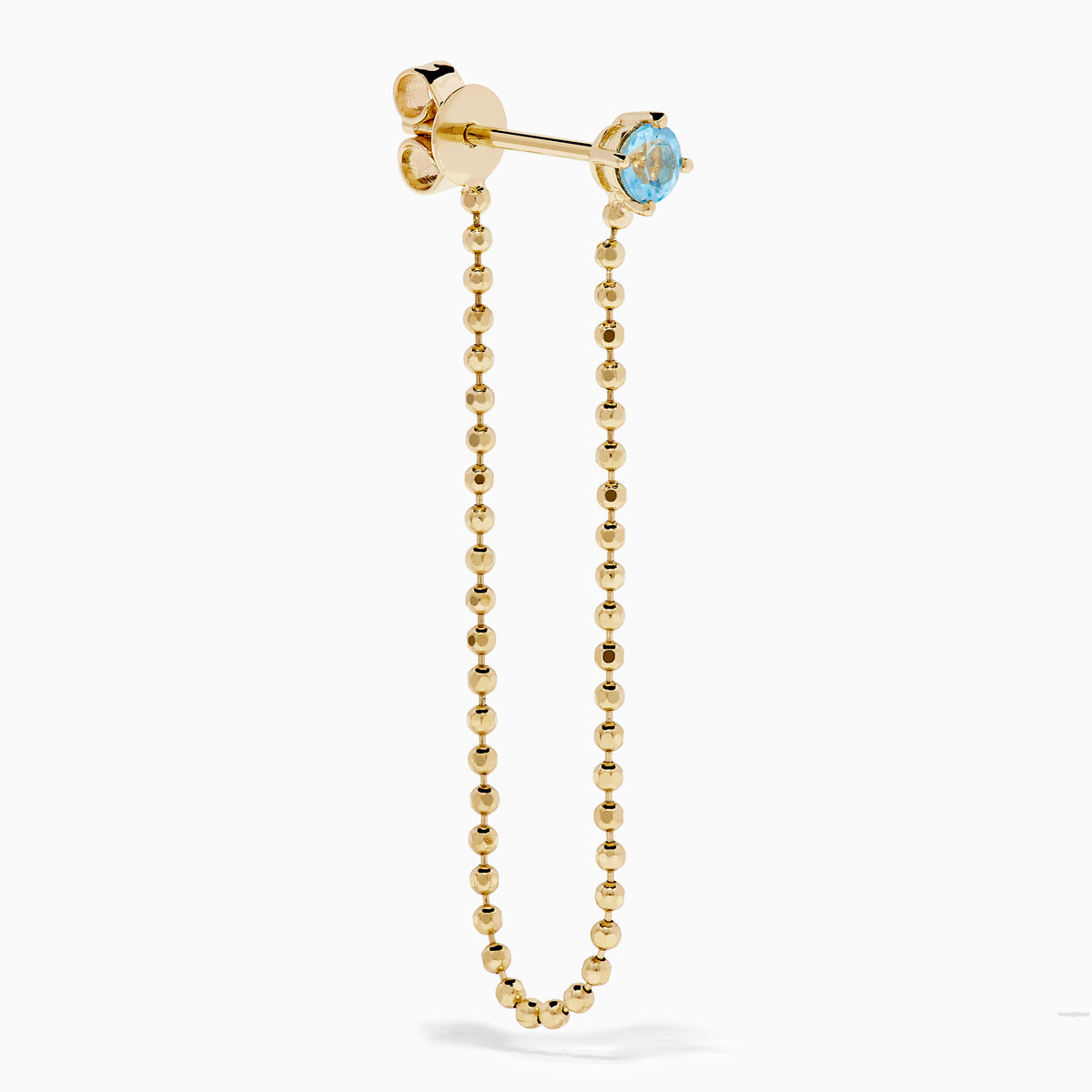 14K Yellow Gold Blue Topaz Beaded Chain Drop Earrings