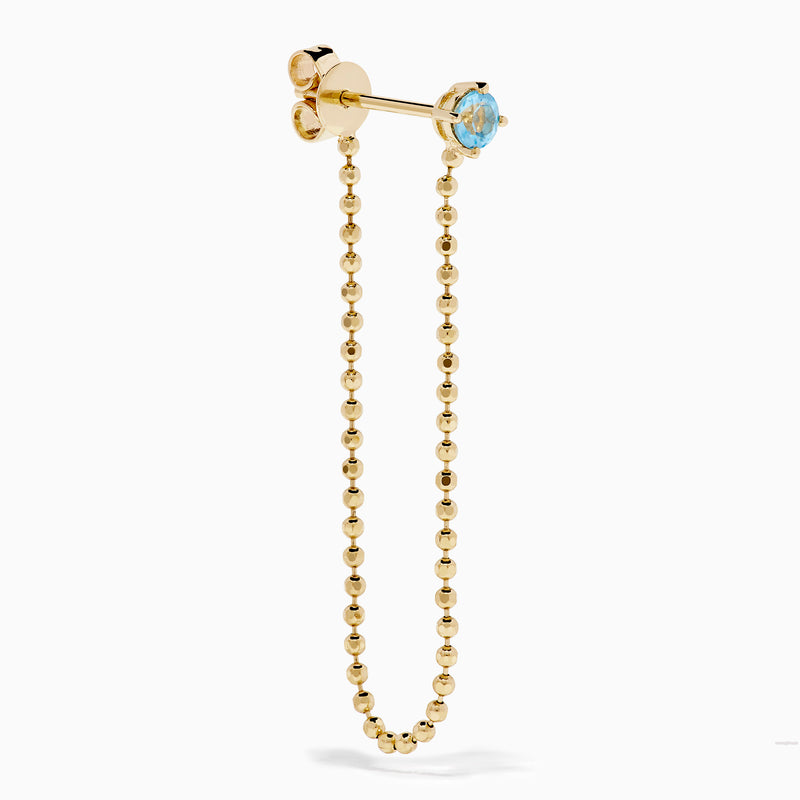 14K Yellow Gold Blue Topaz Beaded Chain Drop Earrings