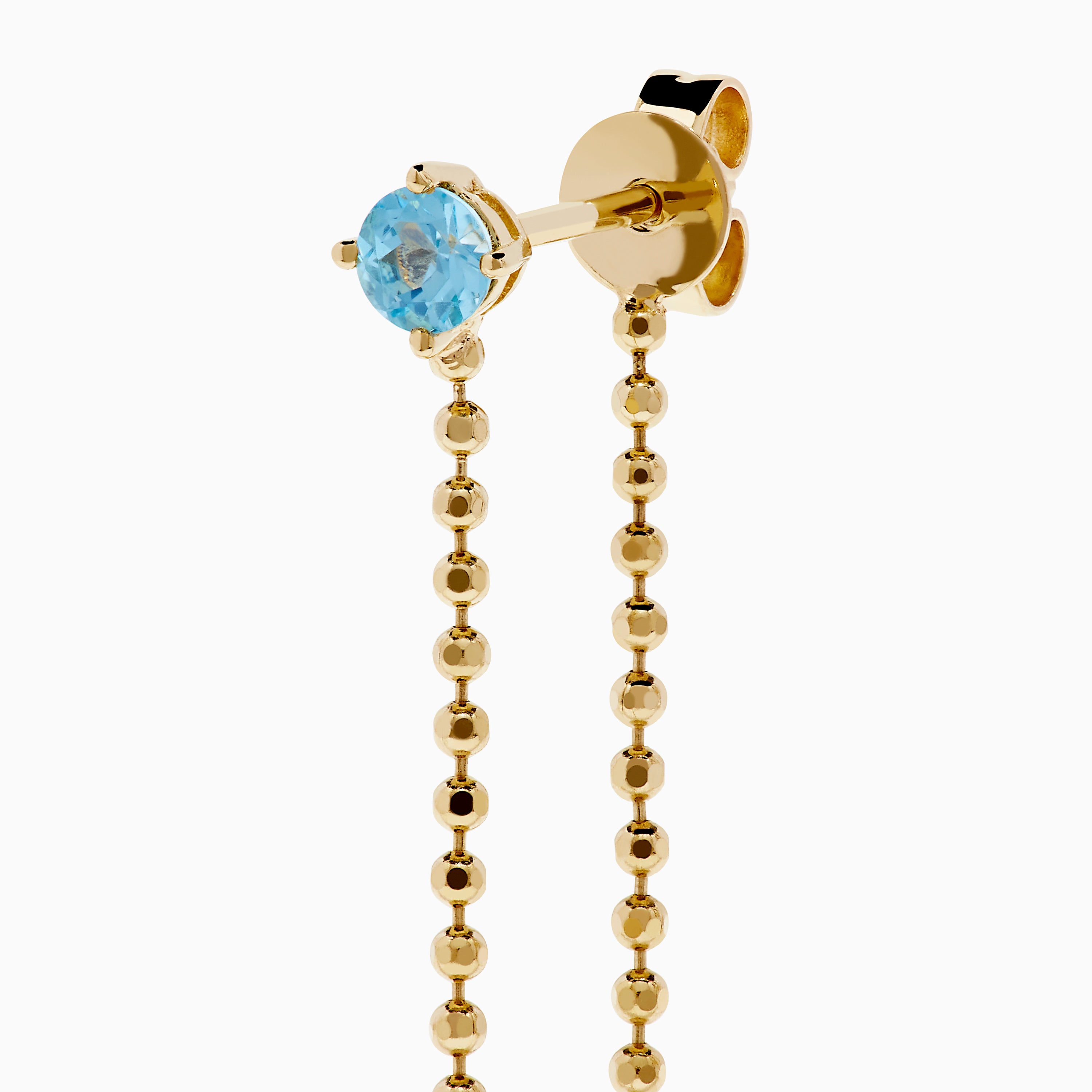 14K Yellow Gold Blue Topaz Beaded Chain Drop Earrings