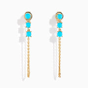 14K Yellow Gold Cabochon Turquoise Drop Chain Earrings