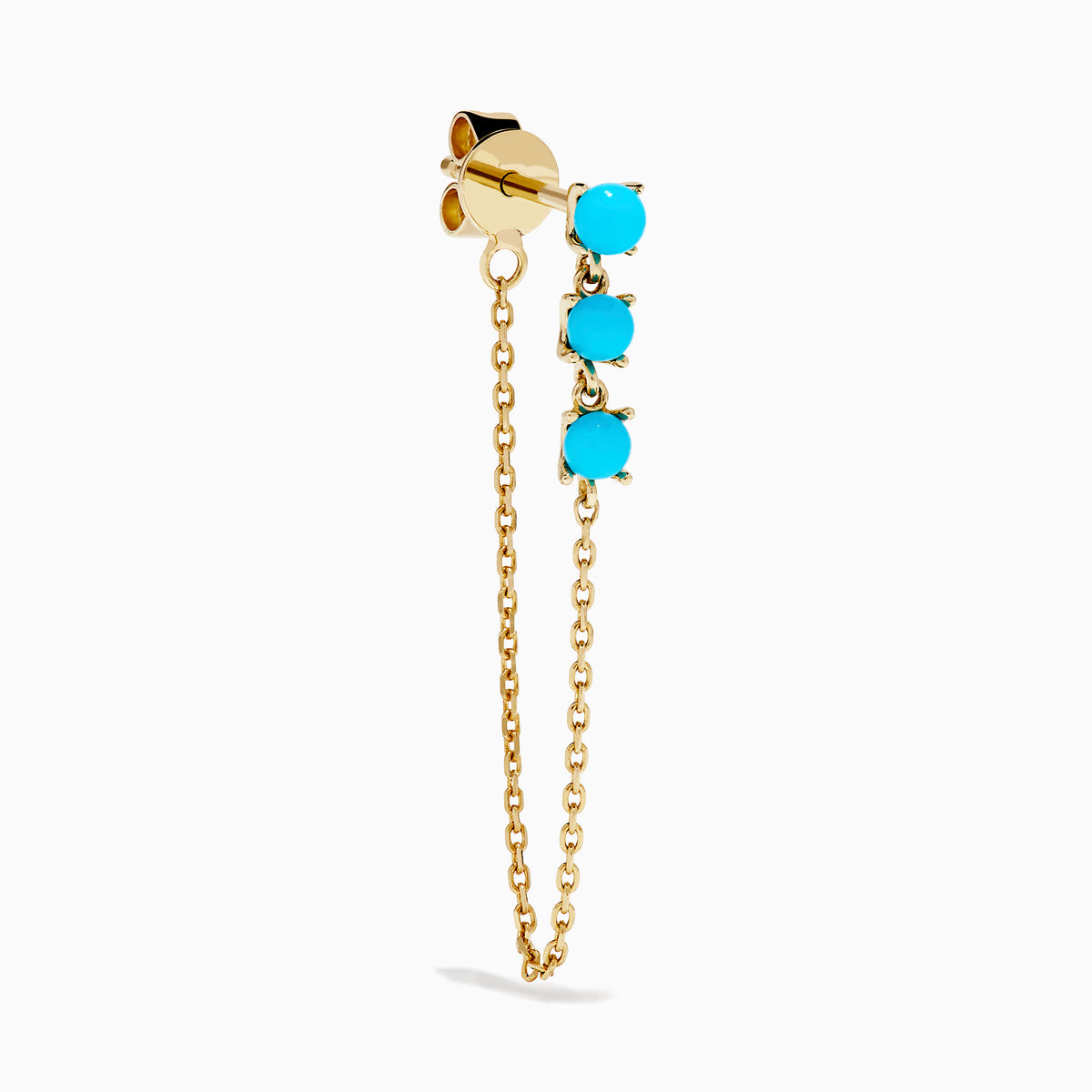 14K Yellow Gold Cabochon Turquoise Drop Chain Earrings