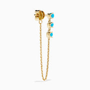 14K Yellow Gold Cabochon Turquoise Drop Chain Earrings