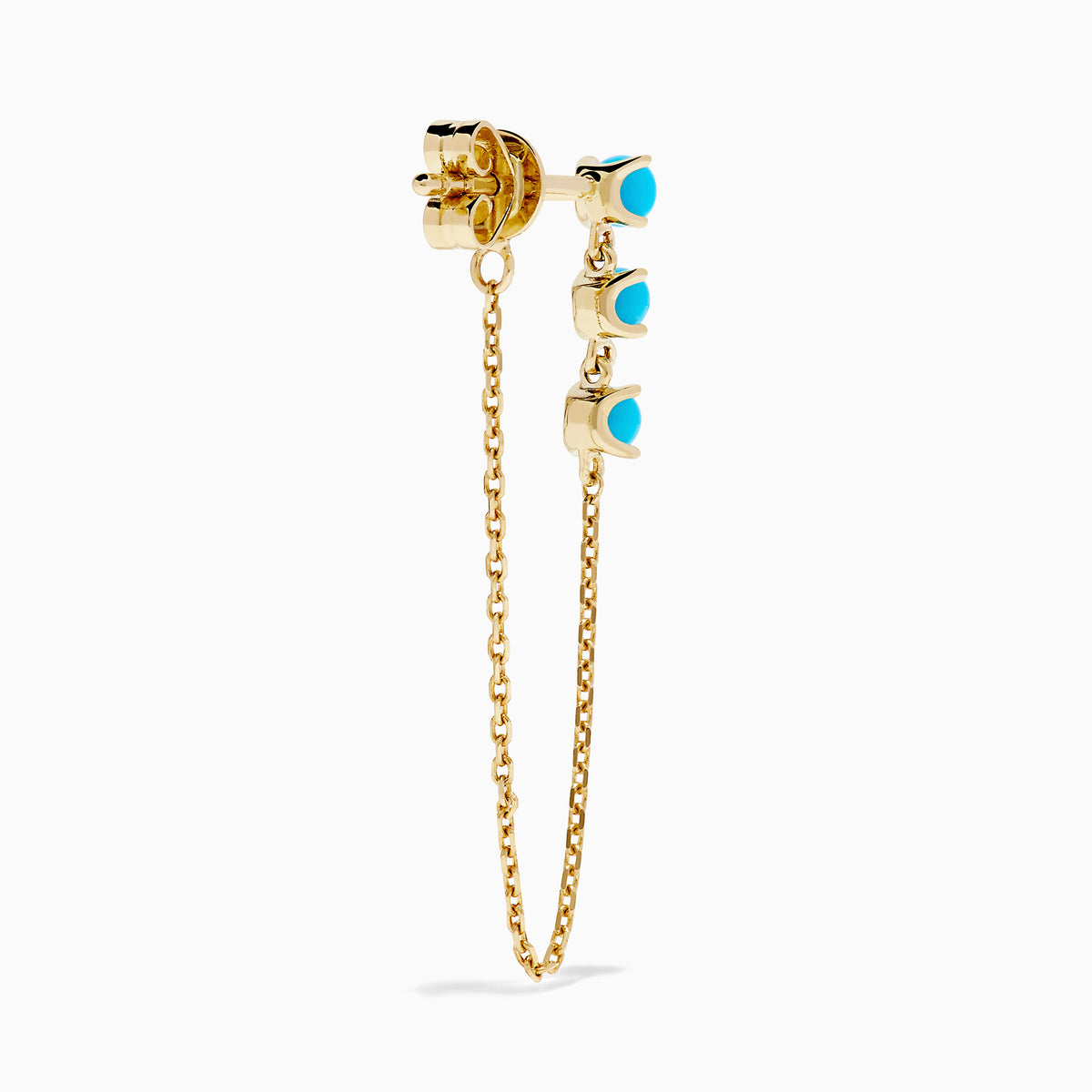 14K Yellow Gold Cabochon Turquoise Drop Chain Earrings