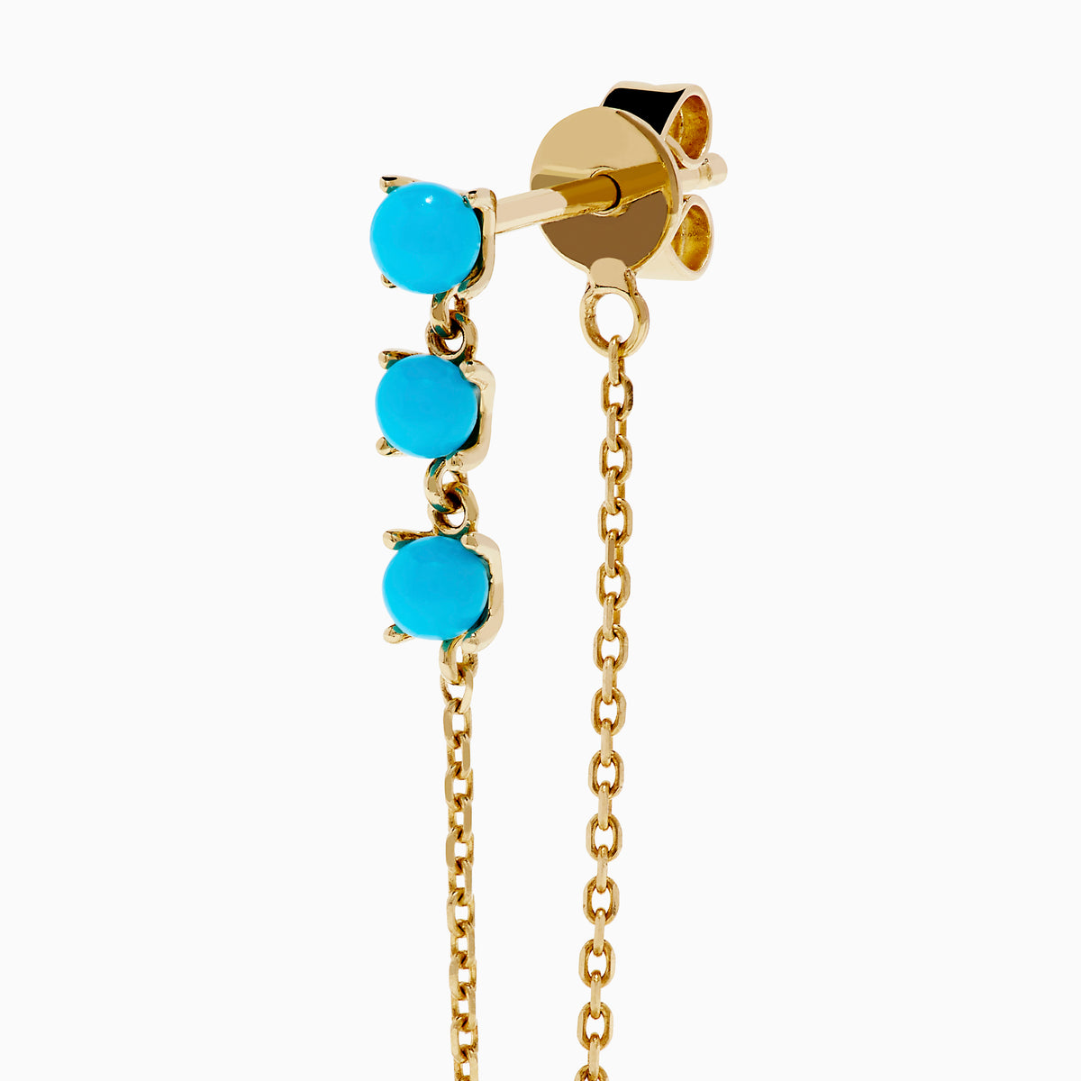 14K Yellow Gold Cabochon Turquoise Drop Chain Earrings