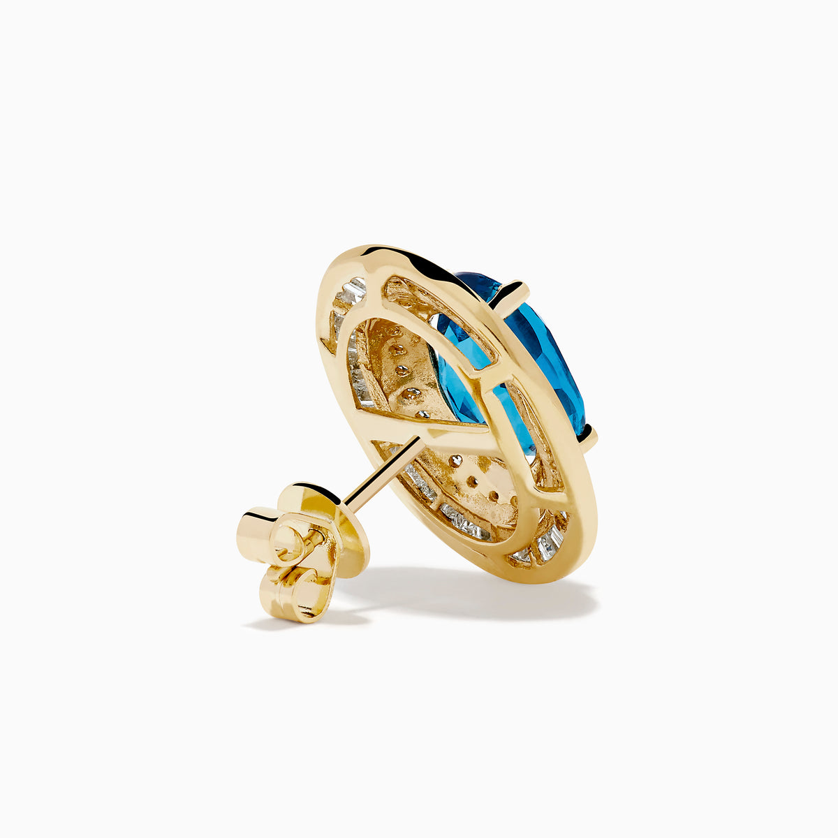 14K Yellow Gold Blue Topaz and Diamond Double Halo Stud Earrings
