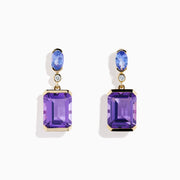 14K Yellow Gold Amethyst, Tanzanite and Diamond Drop Earrings
