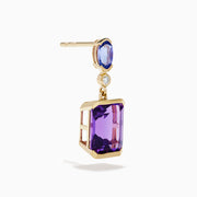 14K Yellow Gold Amethyst, Tanzanite and Diamond Drop Earrings