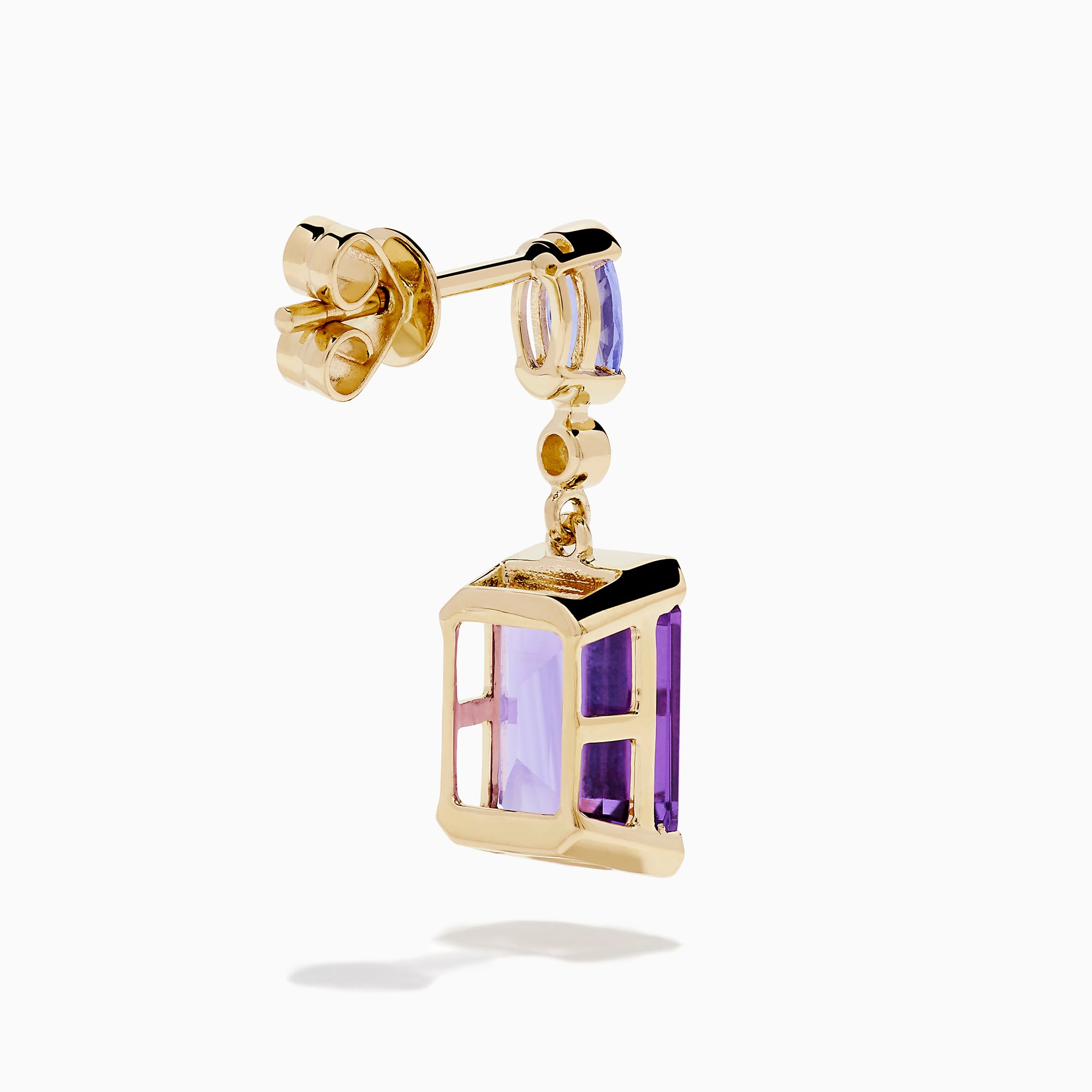 14K Yellow Gold Amethyst, Tanzanite and Diamond Drop Earrings