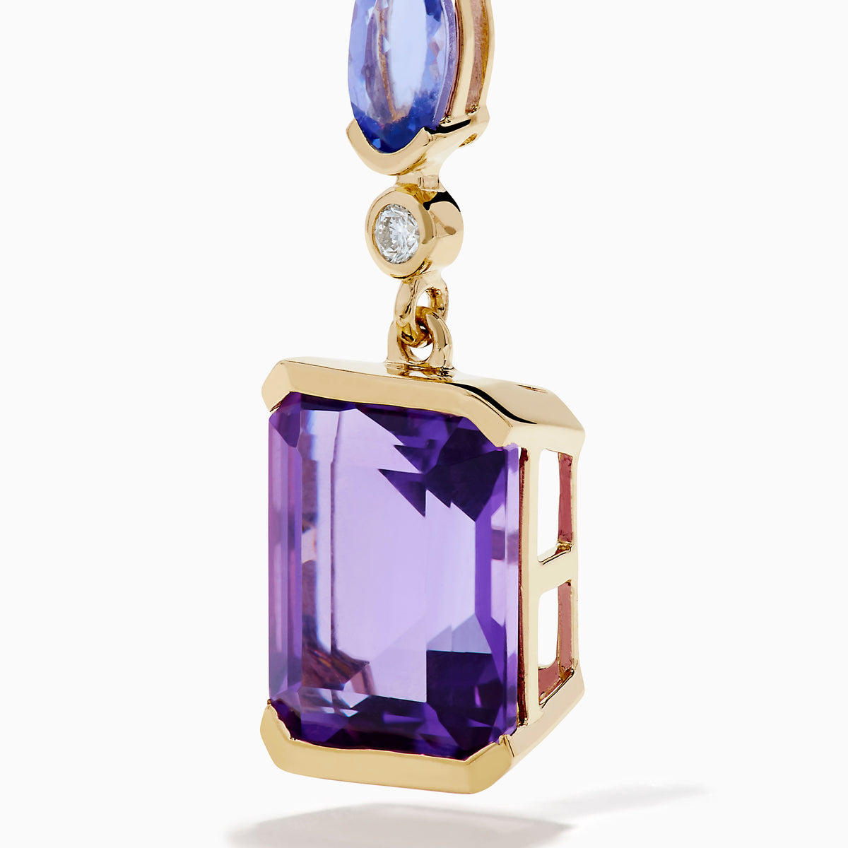 14K Yellow Gold Amethyst, Tanzanite and Diamond Drop Earrings