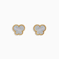 A pair of Novelty 14K Yellow Gold Mother of Pearl Butterfly Earrings is shown against a plain white background.