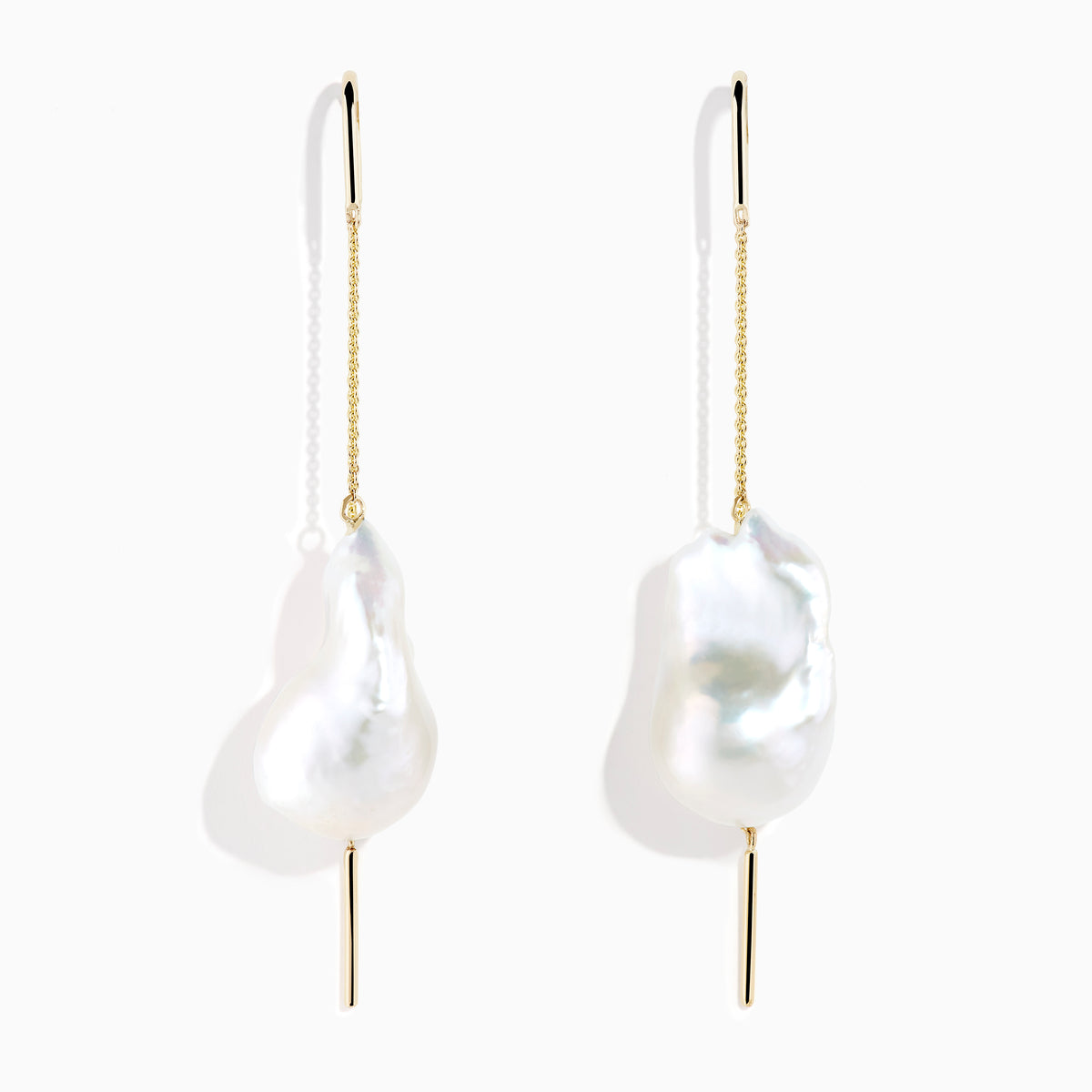 14K Yellow Gold Freshwater Pearl Baroque Threader Earrings
