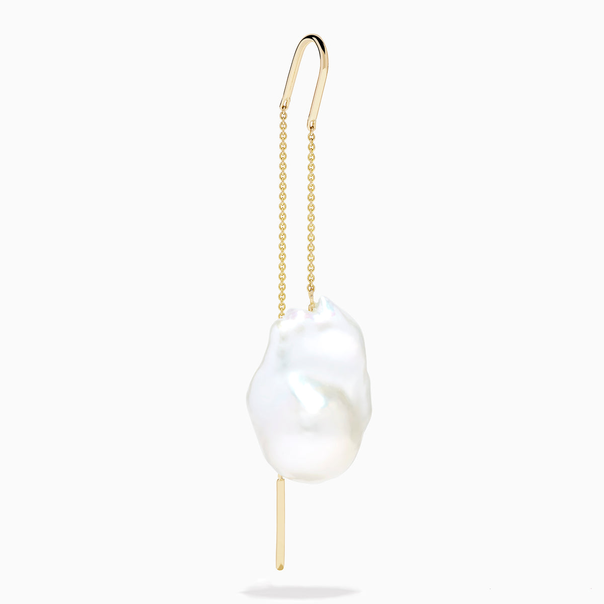 14K Yellow Gold Freshwater Pearl Baroque Threader Earrings