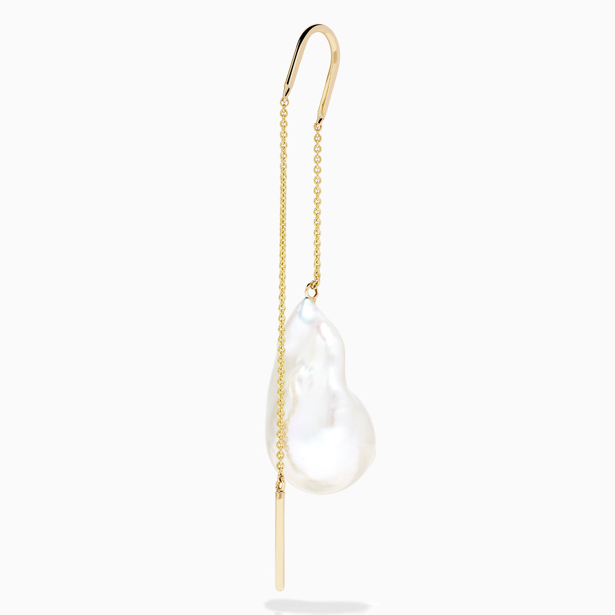14K Yellow Gold Freshwater Pearl Baroque Threader Earrings