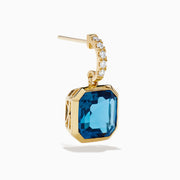 14K Yellow Gold Blue Topaz and Diamond Bezel-Set Drop Earrings