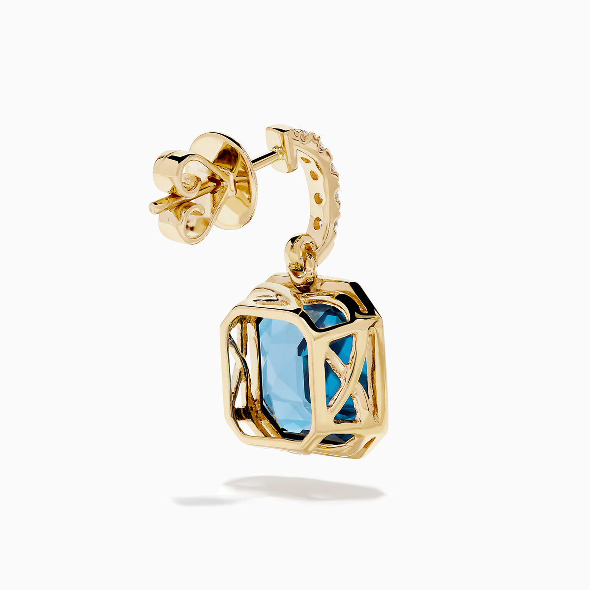 14K Yellow Gold Blue Topaz and Diamond Bezel-Set Drop Earrings