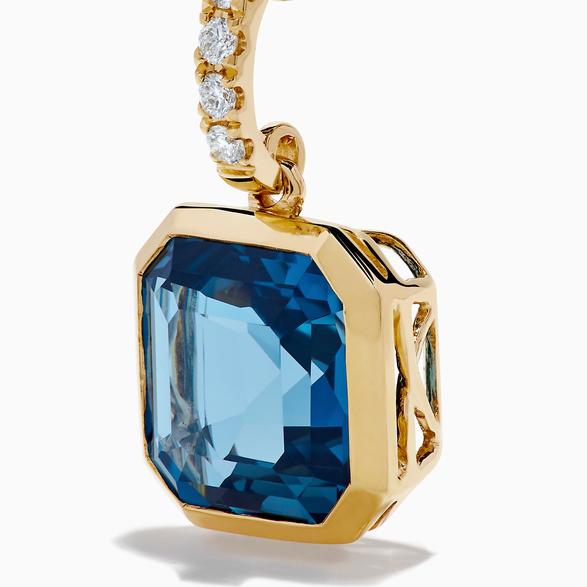 14K Yellow Gold Blue Topaz and Diamond Bezel-Set Drop Earrings