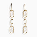 The 14K Yellow Gold Fresh Water Pearl Chain Link Earrings feature freshwater pearls set in the top and bottom links, crafted from 14K yellow gold and shown against a white background.