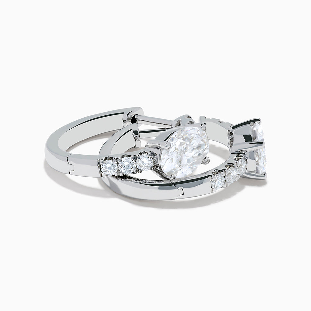 Lab Grown Diamond Oval Huggie Earrings in 14K White Gold, featuring sparkling lab diamonds set along sleek hoops, displayed on a white background.
