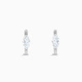 The Lab Grown Diamond Marquise Huggie Earrings in 14K White Gold are shown against a plain white background.