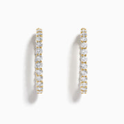 A pair of Lab Grown Round Diamond 7.00ct Inside Out Hoop Earrings in 14K yellow gold, displayed vertically against a plain white background.