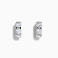 Lab Grown Round Diamond 3.00ct Mini Hoop Earrings in 14K White Gold, each earring showcases three sparkling round lab grown diamonds set vertically in a sleek, minimalist design against a white background.