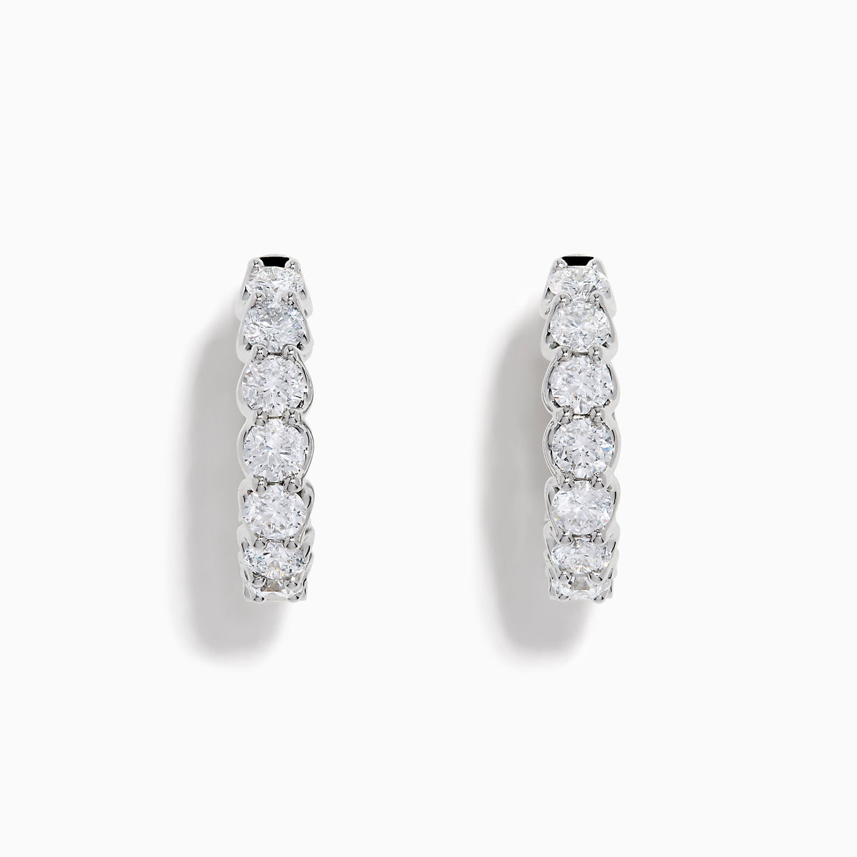 A pair of Lab Grown Round Diamond 2.50ct Inside Out Hoop Earrings in 14K white gold, displayed upright on a plain white background.