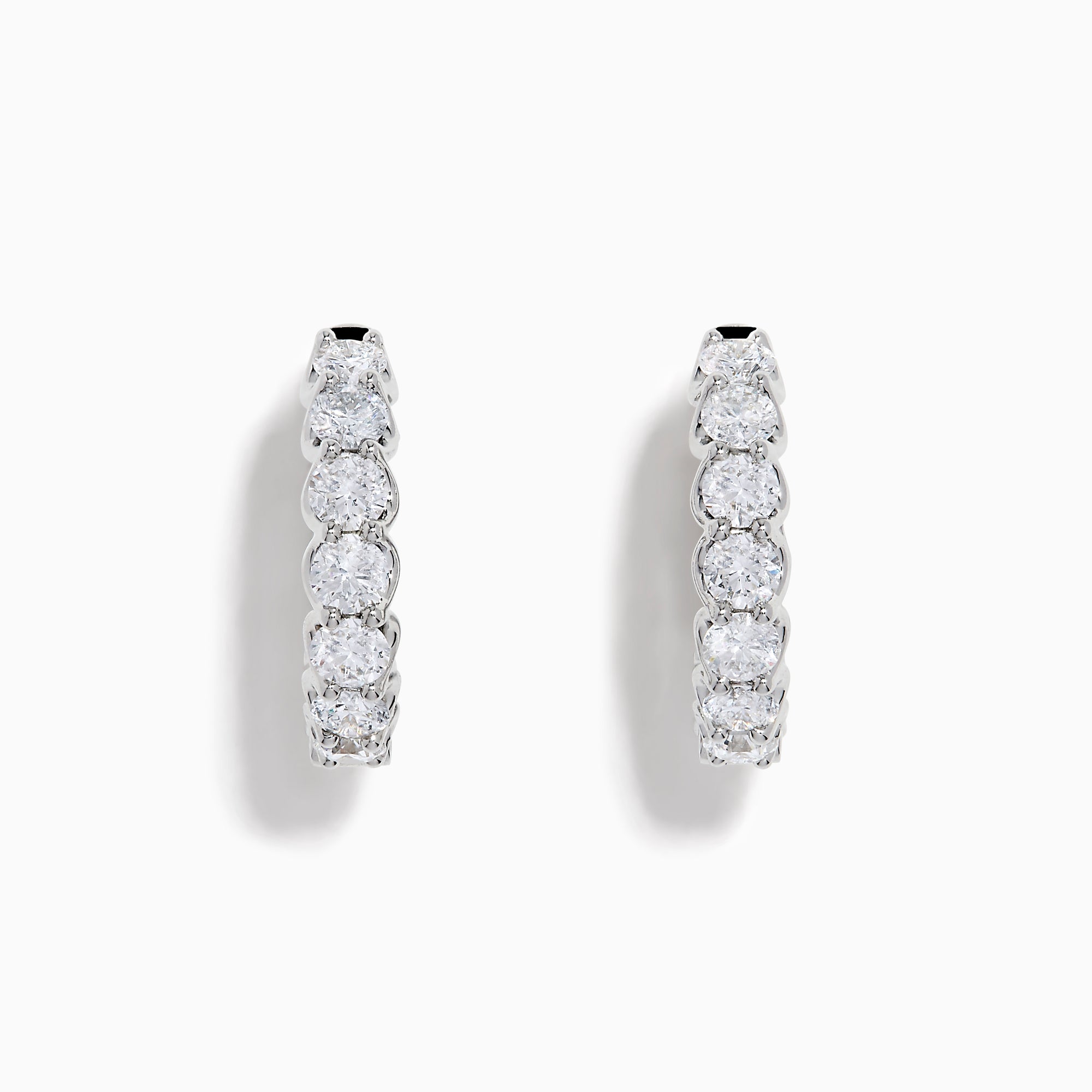 A pair of Lab Grown Round Diamond 2.50ct Inside Out Hoop Earrings in 14K white gold, displayed upright on a plain white background.