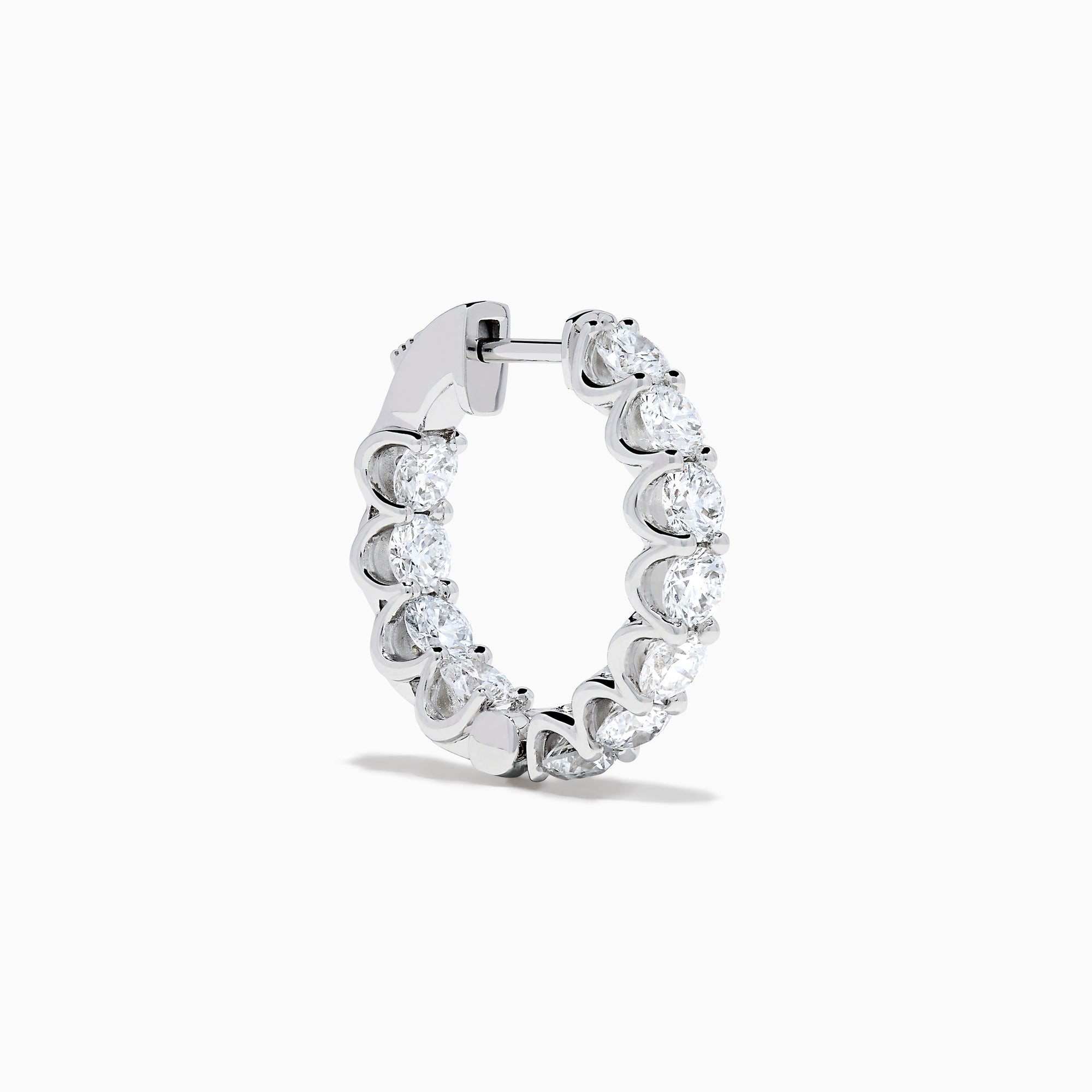 A pair of Lab Grown Round Diamond 2.50ct Inside Out Hoop Earrings in 14K white gold, displayed upright on a plain white background.